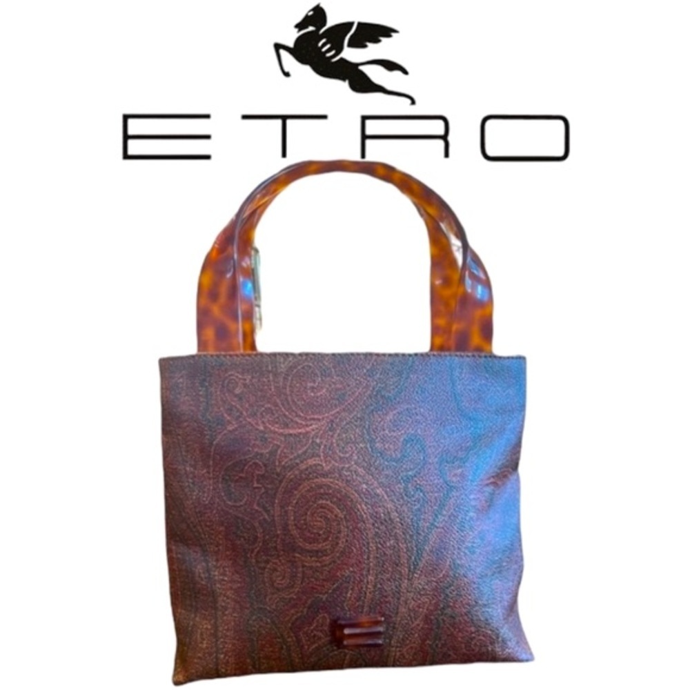 ETRO RARE PAISLEY TORTOISESHELL PATTERN PLASTIC HANDLE HANDBAG PVC/LEATHER